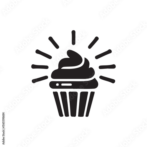 Delicious cupcake icon, radiating joy.A simple, black and white icon of a cupcake with a generous frosting swirl.