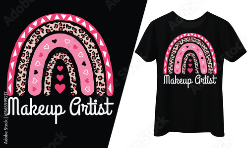 Makeup Artist, Pink Rainbow, T-Shirt Design.