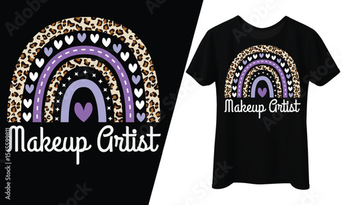 Makeup Artist, Rainbow and Hearts, T-Shirt Design.