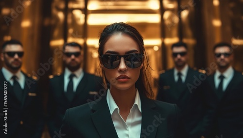 Confident Woman with Bodyguards