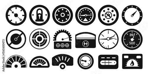 Collection of industrial gauges and measurement dials isolated on white background