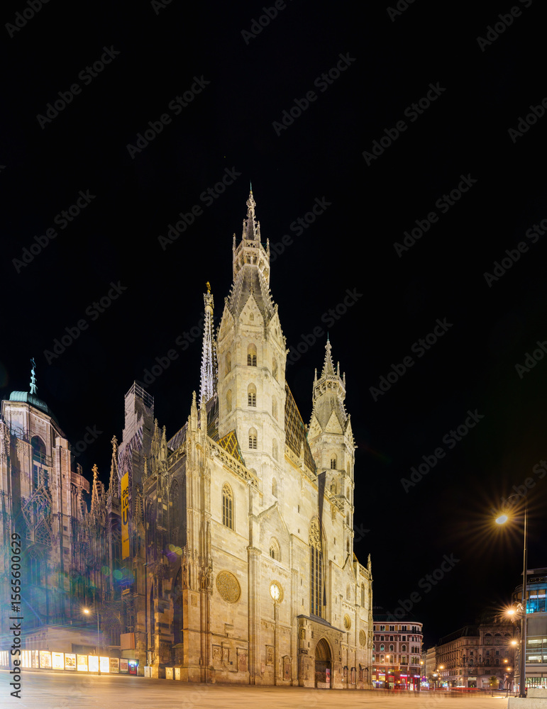 Fototapeta premium St. Stephen's Cathedral in Vienna illuminated at night