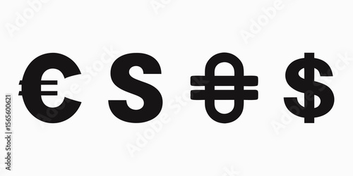 Collection of four major currency symbols including euro indian rupee pound sterling and dollar isolated on white background