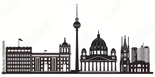 Iconic berlin skyline silhouette featuring famous landmarks isolated on white background
