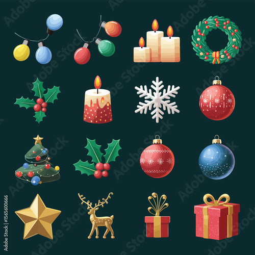 vector Happy New Year Celebrating 2025 in Latin letters , Christmas Decoration Items Santa Claus

