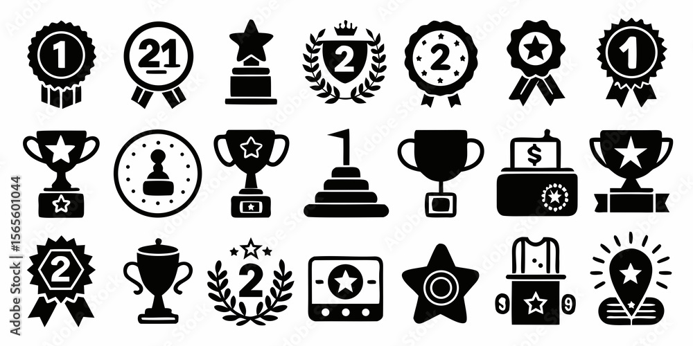 Collection of award and trophy icons representing victory and achievement isolated on white background Collection of award and trophy icons representing victory and achievement isolated on white background