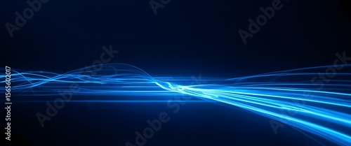 Abstract Blue Light Trails Design, A Modern Digital Backdrop With Glowing Lines. Motion And Speed, A Great Choice For Technological Innovation. Clean Aesthetic, Ideal For Futuristic Projects.