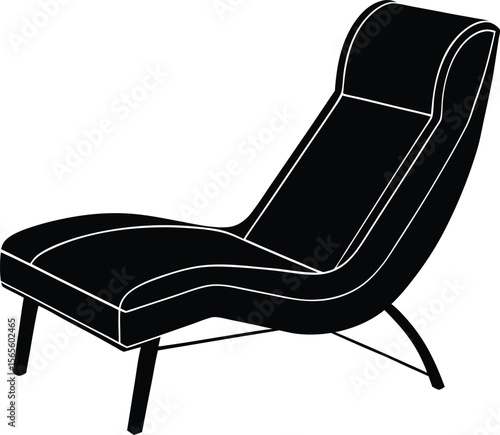 Modern chaise lounge recliner chair vector with sleek curved back design
