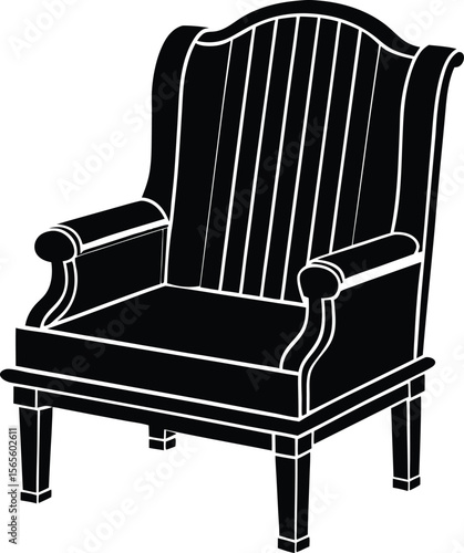 Classic wooden armchair vector with striped cushion and vertical backrest