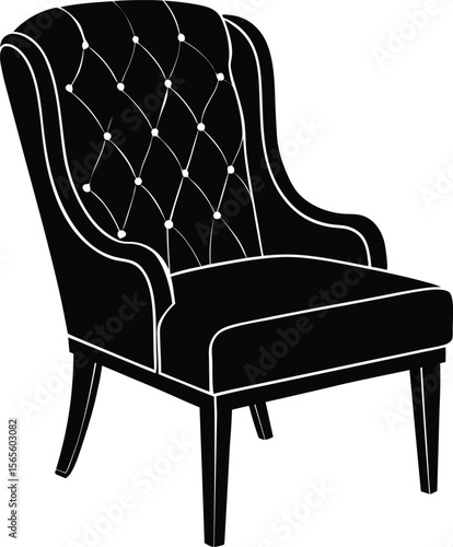 Retro tufted armchair with buttons in home furniture vector style drawing