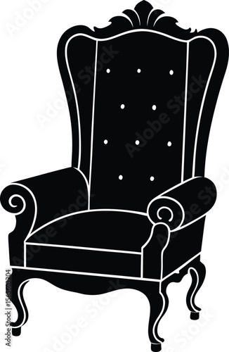 Vintage royal high-back armchair with ornate carving and plush seating vector