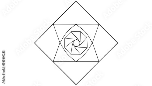 Geometric spiral pattern formed by nested squares and triangles with a central aperture