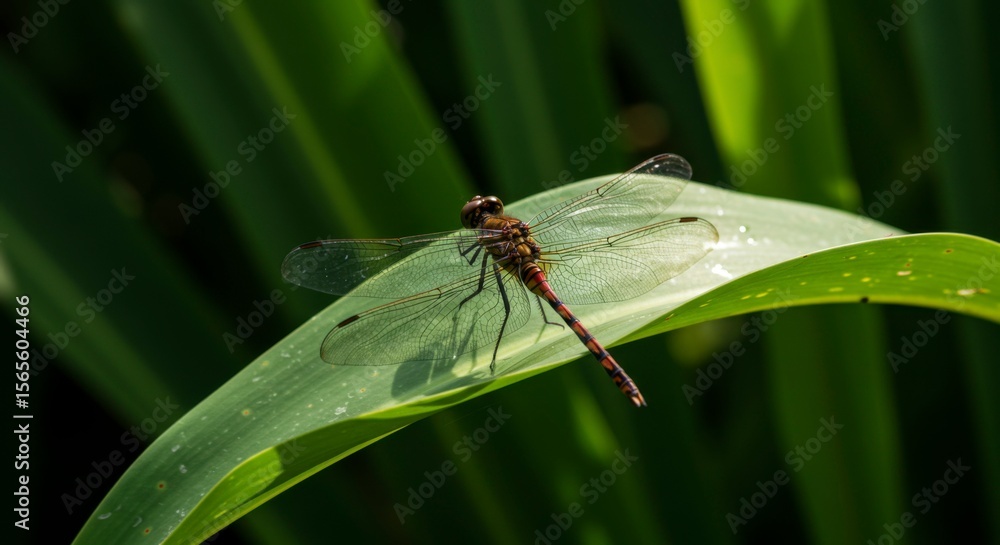 Fototapeta premium Dragonfly perched on a leaf