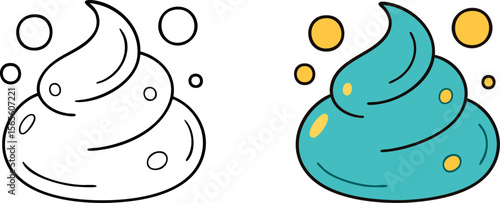 Flat Vector Whipped Cream Illustration for Coloring Books (Outlined and Colored Versions)