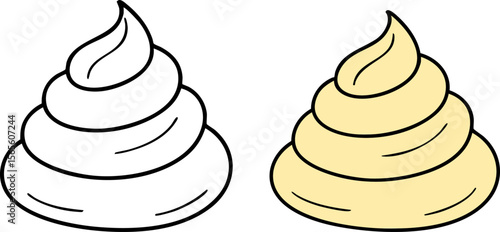 Flat Vector Illustration: One Outline Design for Coloring Books and Its Completed Colored Version for Creative Activities and Artistic Expression