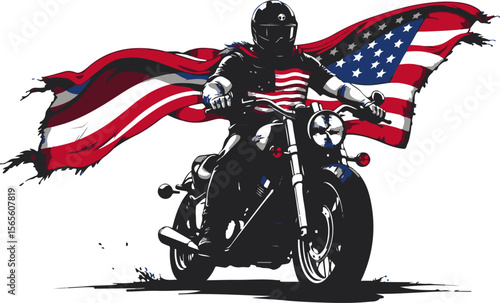 biker riding motorcycle with american flag clip art preview