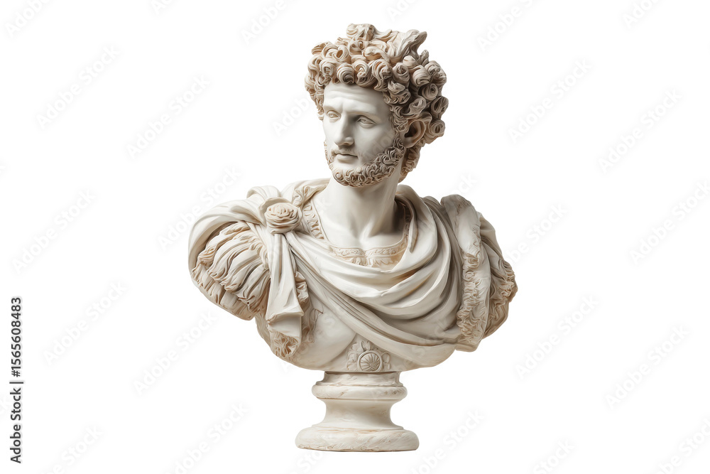 Obraz premium PNG Marble bust of bearded roman emperor with intricate hair details