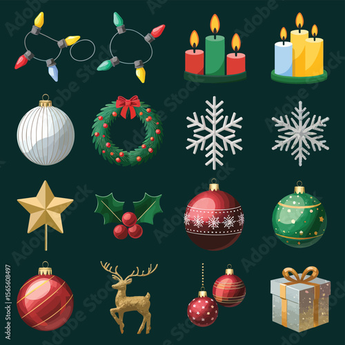 vector Happy New Year Celebrating 2025 in Latin letters , Christmas Decoration Items Santa Claus

