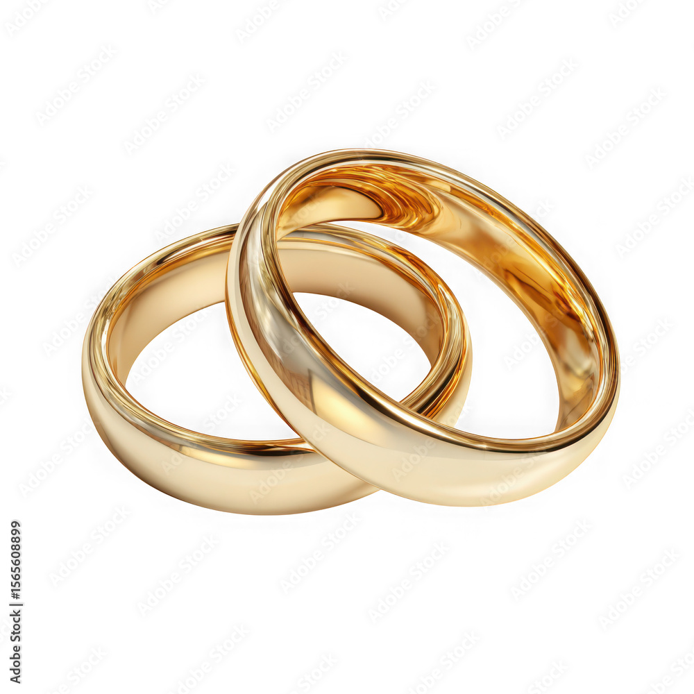 Two intertwined classic polished gold wedding bands symbolizing eternal love and commitment isolated on transparent background Two intertwined classic polished gold wedding bands symbolizing eternal love and commitment isolated on transparent background