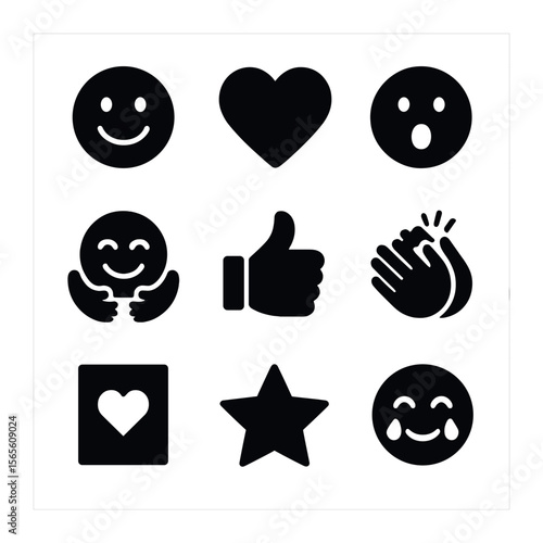 Gift Emotions Icons. Solid, filled icons set of gift emotions and reactions: smiley face, heart, surprised