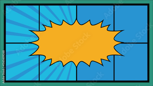 dynamic comic book pop art blank template with explosion bubble and blue background ideal for announcements and graphic design