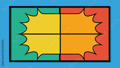 colorful comic book blank template with four panels and jagged borders on a blue background ideal for pop art and marketing designs