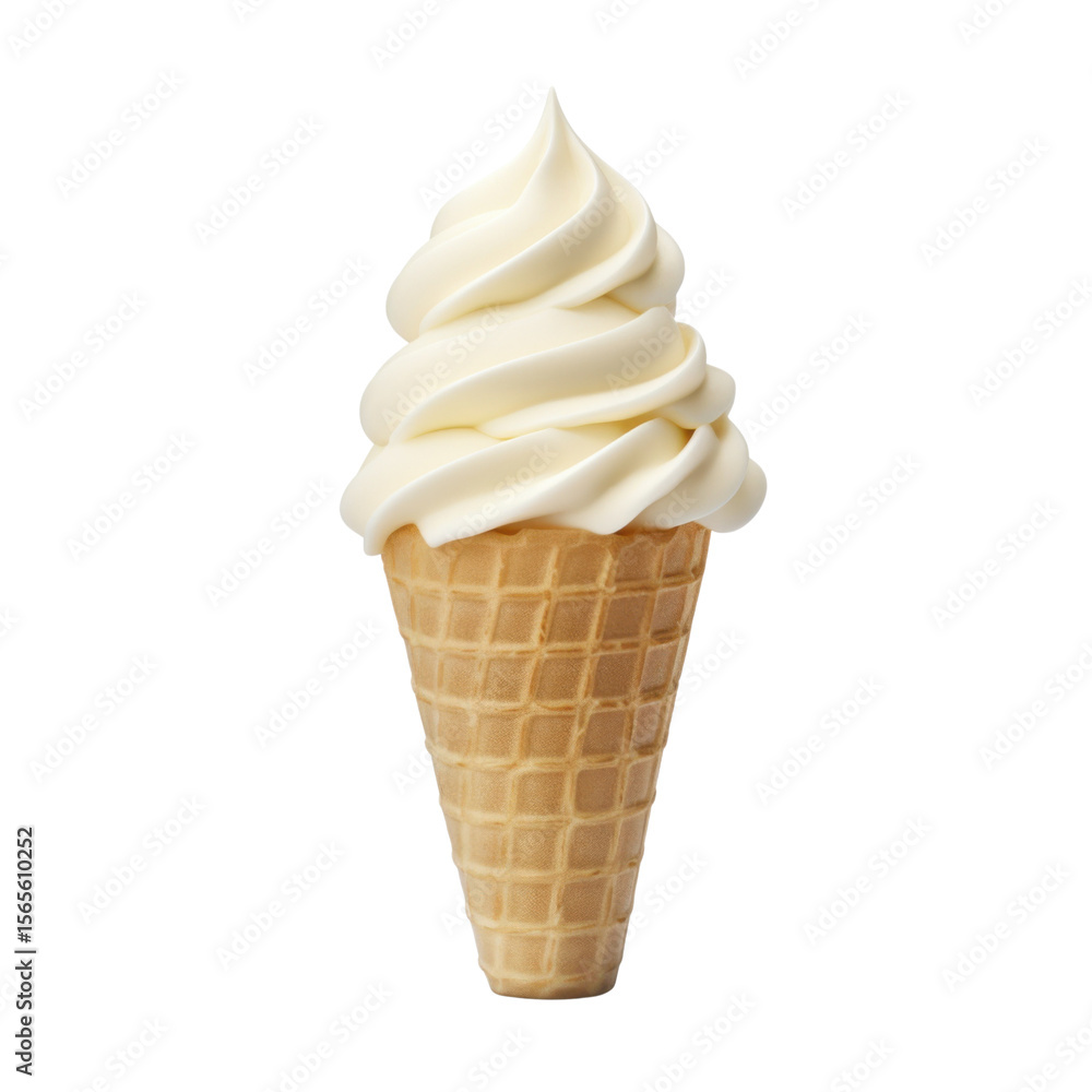 Vanilla soft serve ice cream cone isolated on transparent background, summer dessert
Vanilla soft serve ice cream cone isolated on transparent background, summer dessert