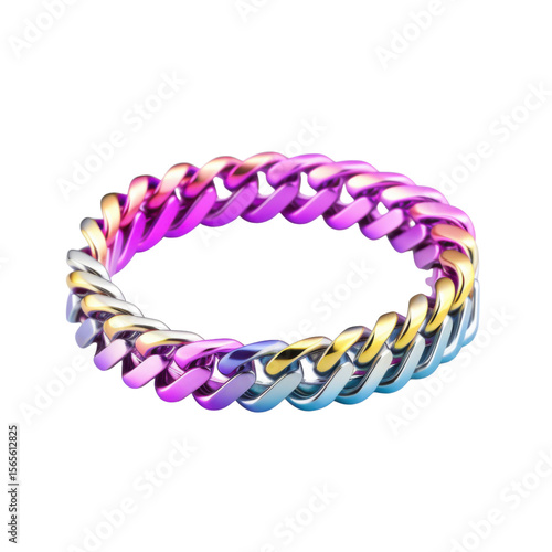 Colorful metallic chain bracelet isolated on transparent background, gradient rainbow fashion jewelry cutout
