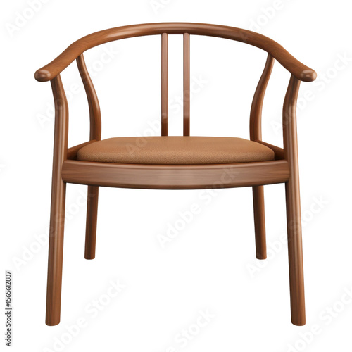 Wooden armchair with curved backrest and cushioned seat isolated on transparent background, modern furniture cutout

