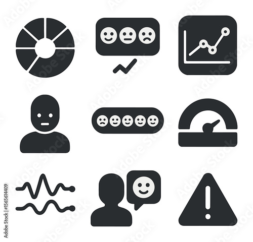 Emotion Recognition Icons. Solid, filled icons set of emotion recognition interface: emotion wheel, facial