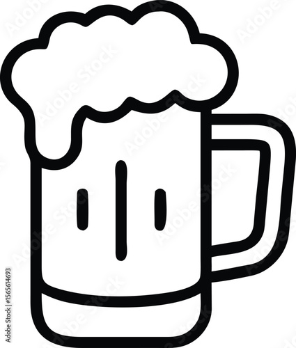 Beer mug line art icon with foam head illustration