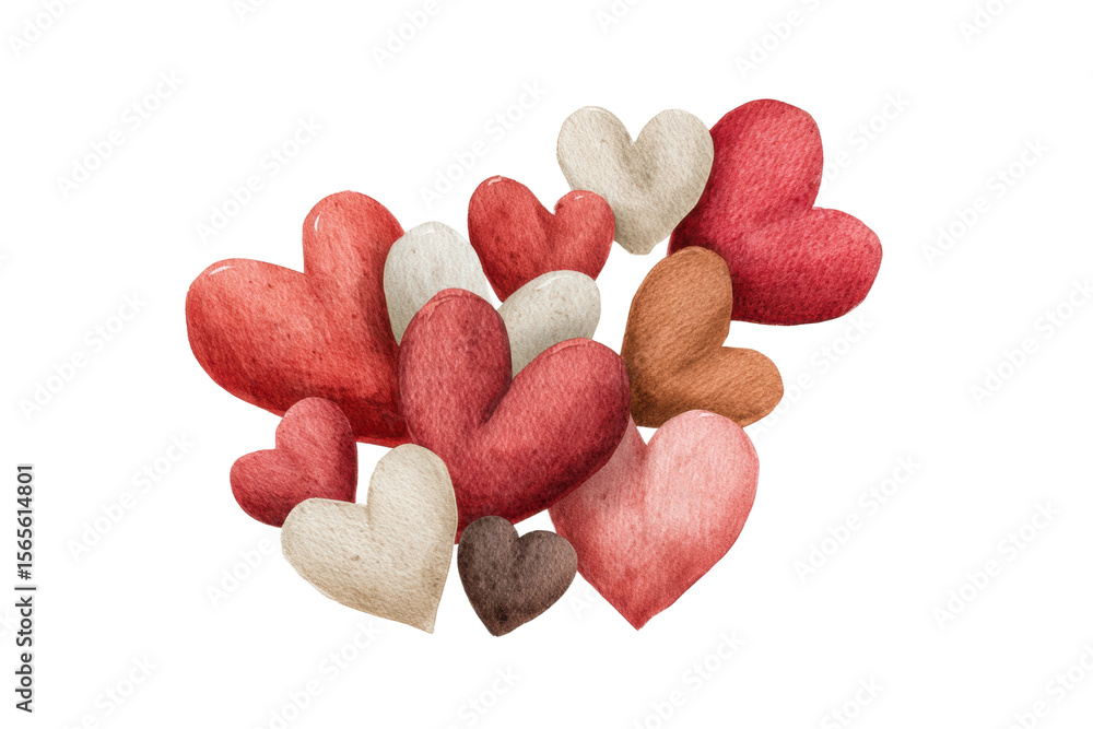 Obraz premium PNG Colorful watercolor hearts collection in red and pink shades