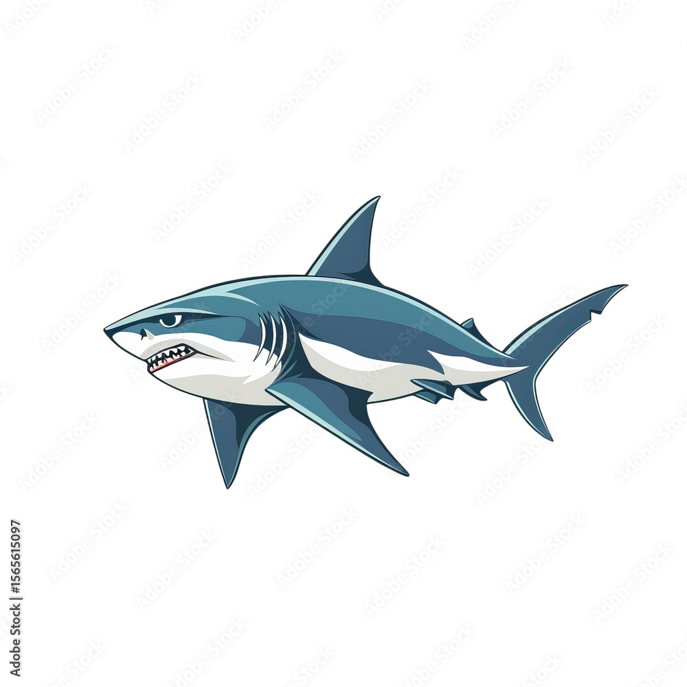 Obraz premium Illustration of a fierce-looking shark in vibrant colors swimming gracefully.