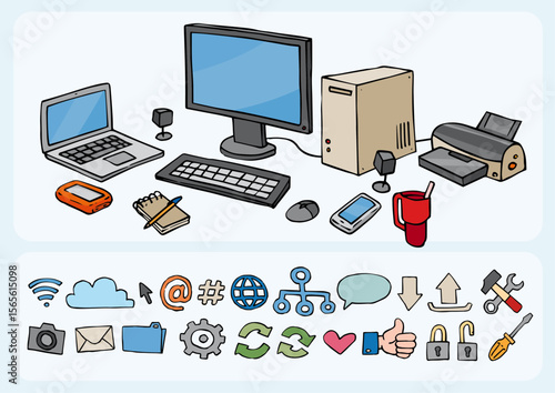 Illustration matériel informatique et icônes