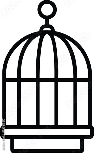 Birdcage outline illustration, pet shop symbol, minimalist design element for print and web