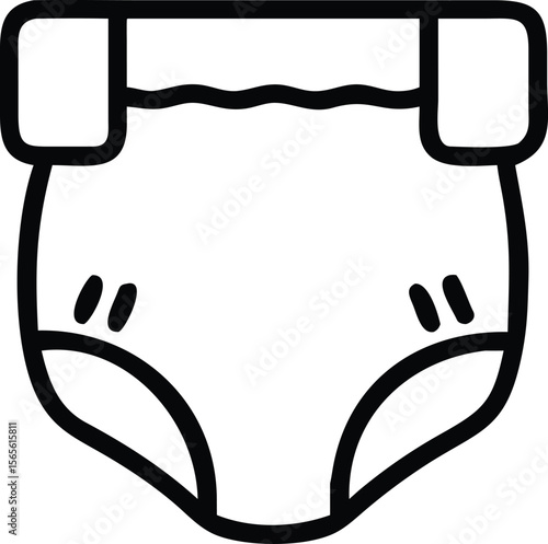 Black line art baby diaper icon with wavy line, simple outline illustration
