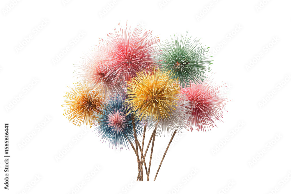 Obraz premium PNG Colorful abstract pom-pom bouquet with pastel hues