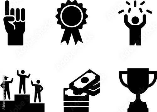 Black icons representing achievement, awards, and success symbols  