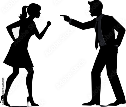 Silhouettes of man and woman arguing in a conflict situation  