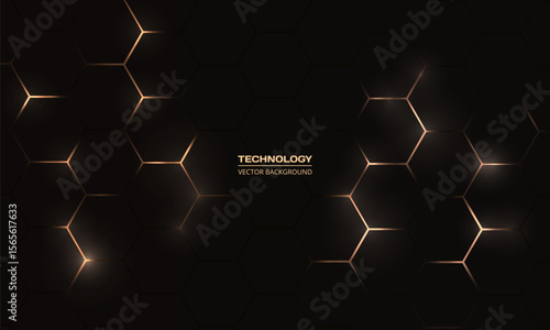 Hexagon technology black and gold colored honeycomb abstract background. Vector illustration