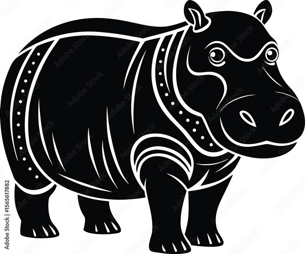Fototapeta premium Stylized black hippopotamus silhouette with white decorative elements .eps