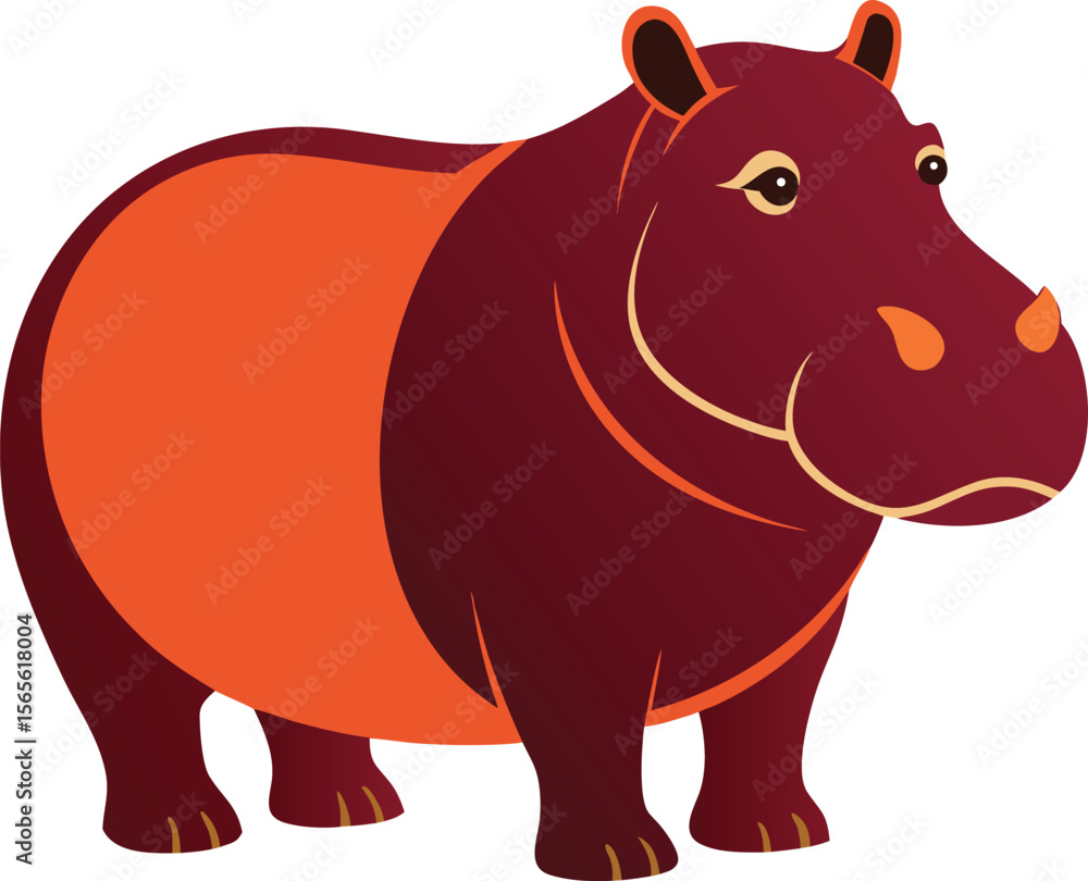 Obraz premium Cute cartoon hippopotamus with orange accents standing on a white background silhouette .eps