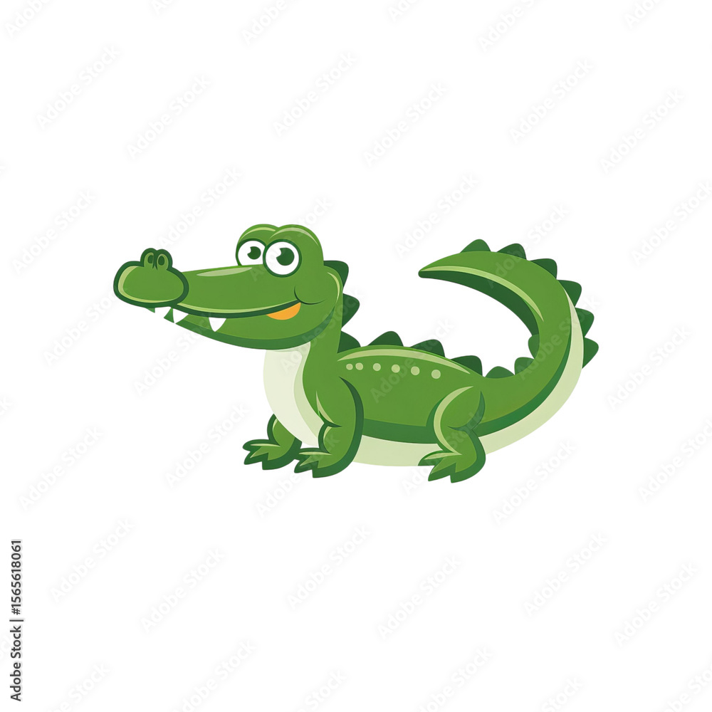 A cheerful cartoon crocodile with big eyes and a friendly smile, lounging comfortably. A cheerful cartoon crocodile with big eyes and a friendly smile, lounging comfortably.