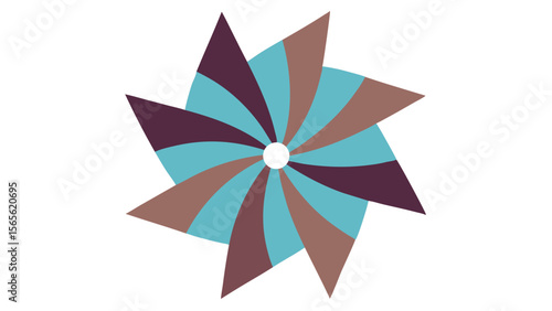Abstract geometric pinwheel design with teal brown and purple colors