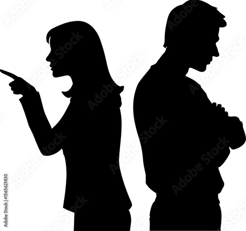 Woman arguing with man while standing back to back in conflict  