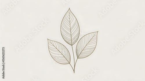 Elegant minimalist line art drawing of three delicate gold leaves on a soft neutral background