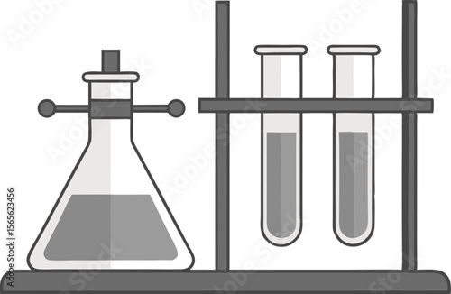 Laboratory equipment set with Erlenmeyer flask and test tubes stand vector illustration