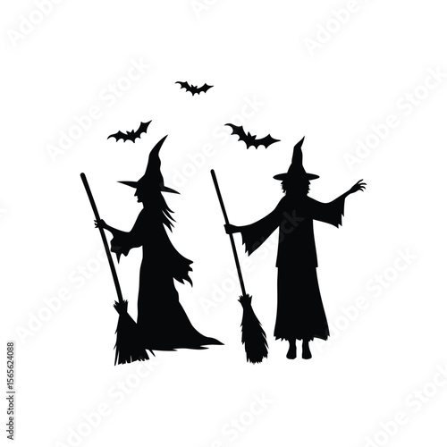 Spellbound and Soaring – Halloween Witch Silhouette With Broom