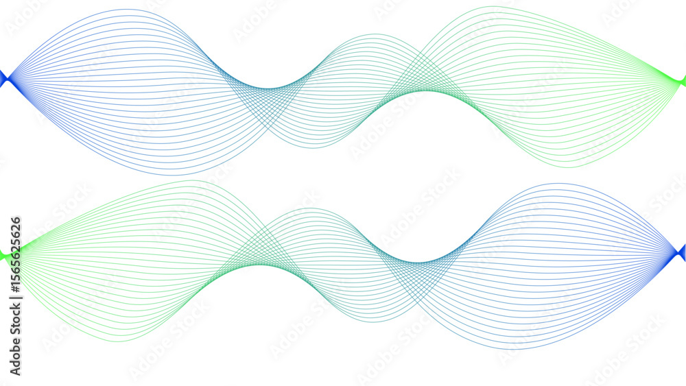 Fototapeta premium Vector curvy abstract line art wavy flowing dynamic colorful lines white background in concept music or sound, wave, wind, information flow 