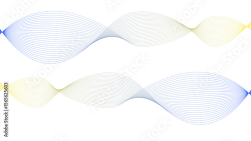 Vector curvy abstract line art wavy flowing dynamic colorful lines white background in concept music or sound, wave, wind, information flow	